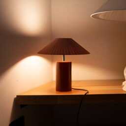 Handmade Ceramic Table Lamp, A Lighting & Decorative Object. Orange Base Pink Ribbon Shade - thumbnail 3