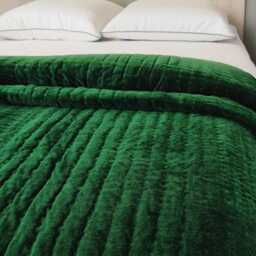 Emerald Green Velvet Quilt, Quilt King, Lap Size Handmade Bedspread, Pick Stitch Pom Comforter, Christmas