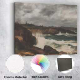 Dramatic Rocky Coastline Ocean Waves Seascape Painting Canvas Wall Art Print Decor Picture Ready To Hang - thumbnail 2