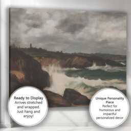 Dramatic Rocky Coastline Ocean Waves Seascape Painting Canvas Wall Art Print Decor Picture Ready To Hang - thumbnail 3