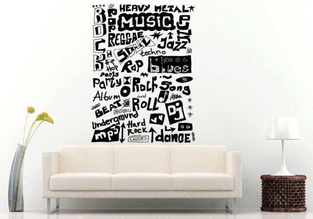 Music Related Words Genres Instruments Devices Wall Decal Vinyl Sticker Mural Room Decor L723 - image 1