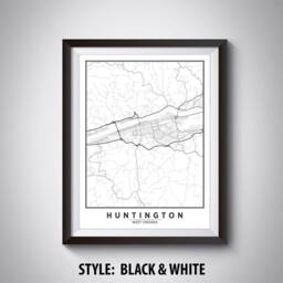 Huntington Wv Map Print Vintage Style Office Wall Art - thumbnail 2