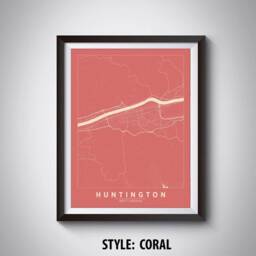 Huntington Wv Map Print Vintage Style Office Wall Art - thumbnail 3