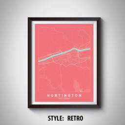 Huntington Wv Map Print Vintage Style Office Wall Art - thumbnail 4