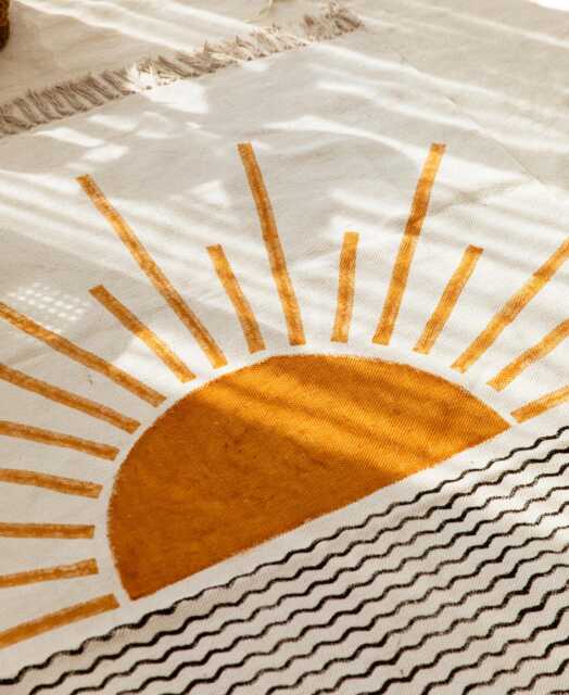 4x6 Cotton Rug - Hand Block Printed Sun Motif Area Rug, Modern Boho Accent Decor - image 1