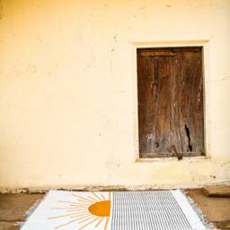 4x6 Cotton Rug - Hand Block Printed Sun Motif Area Rug, Modern Boho Accent Decor - thumbnail 3