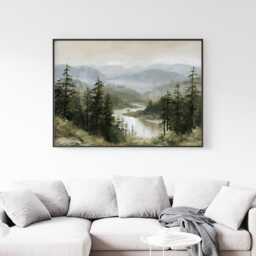 Misty River Poster, Pine Valley Print, Nature Wall Art, Paper - thumbnail 3