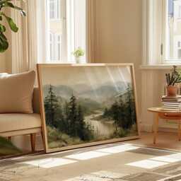 Misty River Poster, Pine Valley Print, Nature Wall Art, Paper - thumbnail 4