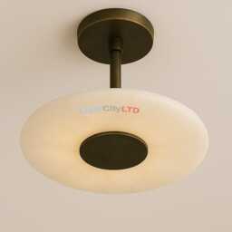 Raw Brass Sputnik Chandelier - Mid Century Modern Marble Ceiling Light - thumbnail 3