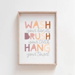 Wash Your Hands, Brush Teeth, Hang Towel Print, Kids Bathroom Prints, Signs, Decor, Wall Art - thumbnail 1
