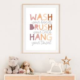 Wash Your Hands, Brush Teeth, Hang Towel Print, Kids Bathroom Prints, Signs, Decor, Wall Art - thumbnail 2