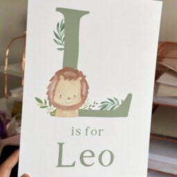 Sage Green Lion Nursery Wall Decor, Name Print, Jungle Bedroom, Personalised Safari Art, Watercolour Boys - thumbnail 3