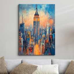 New York Empire State Abstract Oil Painting Framed Print & Canvas Large Sizes Wall Art Poster Travel Home Decor Interior Usa Gift - thumbnail 1
