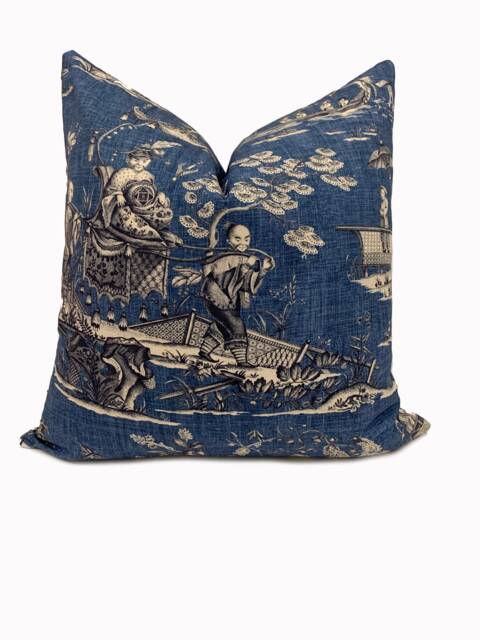 Thibaut Cheng Toile Dynasty Collection Blue Cushion Cover Pillow Double Sided - image 1