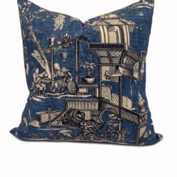 Thibaut Cheng Toile Dynasty Collection Blue Cushion Cover Pillow Double Sided - thumbnail 2