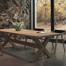 Hardwood Solid Oak Dining Table With Wooden Frame 211 Farmhouse - Industrial Rustic Handmade Kitchen 084 - thumbnail 4