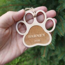 Personalised Name Christmas Ornament For Pet Lovers, Paw Shaped Bauble Wit Custom Dog's - thumbnail 2