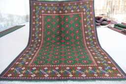 5x8 Green Afghan Rug Turkmen Tribal Bukhara Rug, Hand Knotted Veg Dyes Wool Oriental Traditional Area Bedroom Living Room - thumbnail 1