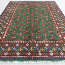 5x8 Green Afghan Rug Turkmen Tribal Bukhara Rug, Hand Knotted Veg Dyes Wool Oriental Traditional Area Bedroom Living Room - thumbnail 3