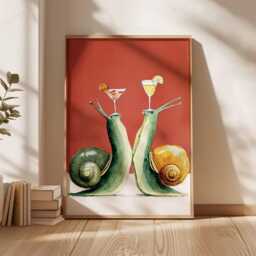 Snail Cocktail Poster, Whimsical Bar Wall Art, Funny Animal Print, Retro Kitchen Decor, Quirky Illustration, Martini Drink Artwork - thumbnail 3