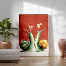 Snail Cocktail Poster, Whimsical Bar Wall Art, Funny Animal Print, Retro Kitchen Decor, Quirky Illustration, Martini Drink Artwork - thumbnail 2