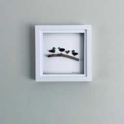 Cornish Sea Glass Ducks Wall Art Framed Family Pebble Picture Handmade in Cornwall - thumbnail 4