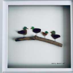 Cornish Sea Glass Ducks Wall Art Framed Family Pebble Picture Handmade in Cornwall - thumbnail 2