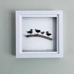 Cornish Sea Glass Ducks Wall Art Framed Family Pebble Picture Handmade in Cornwall