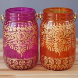 Hand Painted Moroccan Lanterns, Boho Desk Organizer - Set Of 2 - thumbnail 1