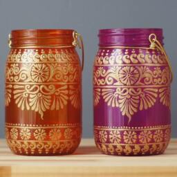 Hand Painted Moroccan Lanterns, Boho Desk Organizer - Set Of 2 - thumbnail 2