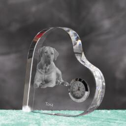 Tosa - Crystal Clock in The Shape Of A Heart With Image Pure-Bred Dog - thumbnail 2