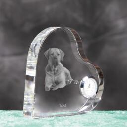 Tosa - Crystal Clock in The Shape Of A Heart With Image Pure-Bred Dog - thumbnail 3