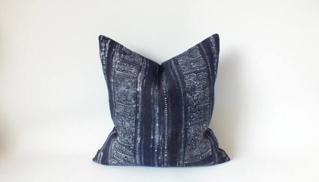 Indigo Batik Hmong Pillow Handwoven Hemp, 20x20 Pillowslip Throw Cushion Decorative Cushions Home Decor - image 1