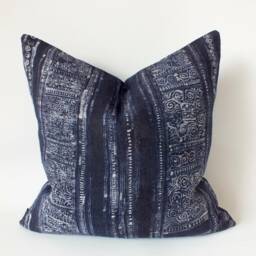 Indigo Batik Hmong Pillow Handwoven Hemp, 20x20 Pillowslip Throw Cushion Decorative Cushions Home Decor - thumbnail 4