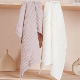 Linen Cotton Waffle Bath Towel, 215 Gsm, Soft Absorbent - 28 X 55 Inches - thumbnail 2