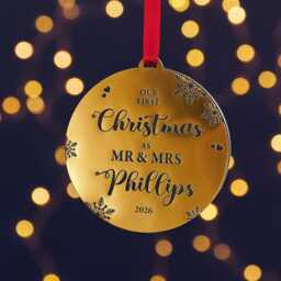 First Christmas Married Couple Gold Or Silver Tree Decoration - Stocking Filler Decoration For Couple Newly Wed - thumbnail 1