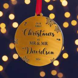 First Christmas Married Couple Gold Or Silver Tree Decoration - Stocking Filler Decoration For Couple Newly Wed - thumbnail 4