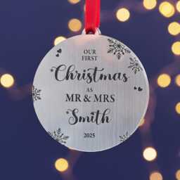 First Christmas Married Couple Gold Or Silver Tree Decoration - Stocking Filler Decoration For Couple Newly Wed - thumbnail 2