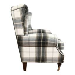 Queen Anne Wing Back Cottage Fireside Chair Balmoral Charcoal Tartan Dark Wood Legs - thumbnail 3