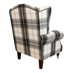 Queen Anne Wing Back Cottage Fireside Chair Balmoral Charcoal Tartan Dark Wood Legs - thumbnail 4