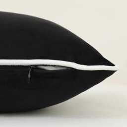 Velvet Black Cushion Cover With White Piping Pillow Decorative Piped Covers - All Sizes - thumbnail 3