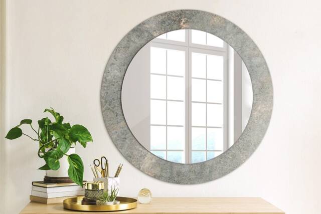 Retro Concrete, Silver, Round Mirror Frame, Glass Wall Art, High Quality Print - image 1