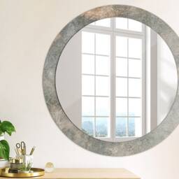 Retro Concrete, Silver, Round Mirror Frame, Glass Wall Art, High Quality Print - thumbnail 3