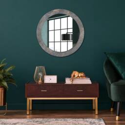 Retro Concrete, Silver, Round Mirror Frame, Glass Wall Art, High Quality Print - thumbnail 2