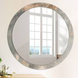 Retro Concrete, Silver, Round Mirror Frame, Glass Wall Art, High Quality Print - thumbnail 4
