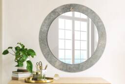 Retro Concrete, Silver, Round Mirror Frame, Glass Wall Art, High Quality Print - thumbnail 1