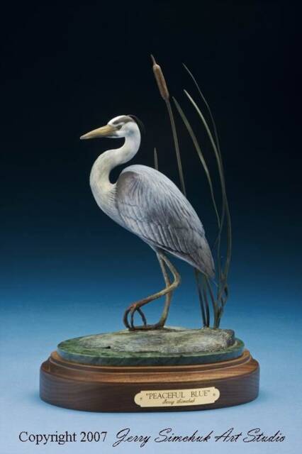 Peaceful Blue - Bronze Wildlife Bird Great Heron By Jerry Simchuk Art Studio - image 1