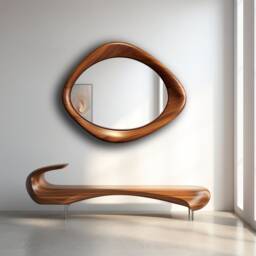 Walnut Wood Asymmetrical Mirror Modern Home & Wall Decor, Vanity, Bathroom, Living Room Mirror - thumbnail 2
