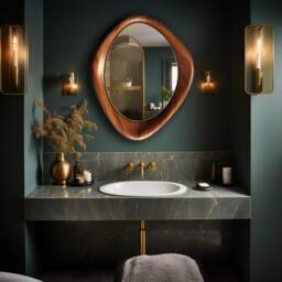Walnut Wood Asymmetrical Mirror Modern Home & Wall Decor, Vanity, Bathroom, Living Room Mirror