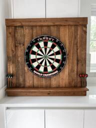 Handcrafted Wooden Dartboard Surround - Rustic Reclaimed Wood Backboard With Shelf Game Room & Man Cave Wall Decor